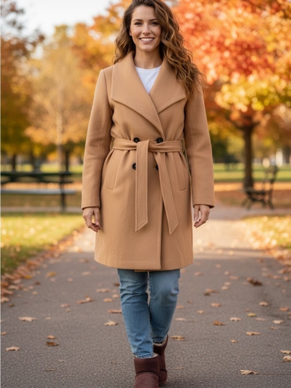 Women’s Belted Camel Wrap Coat